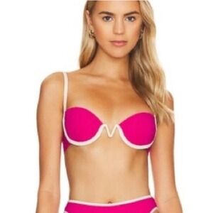 L*Space Bikini Top Size Large Underwire Hot Pink & Cream $125 New
